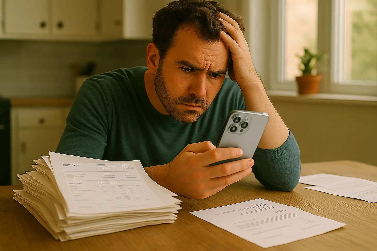 Confused car buyer reviewing numbers